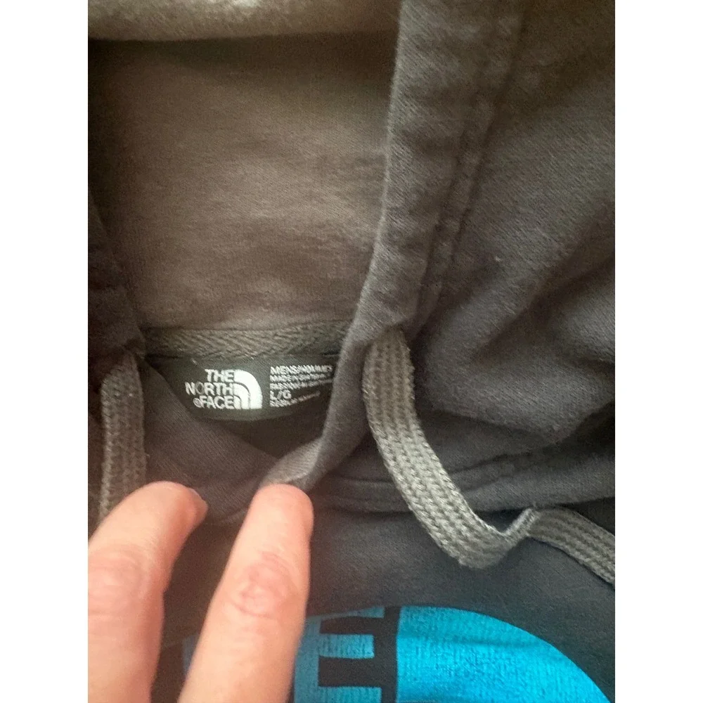 The North Face Mens Black Hoodie Blue Logo Pullover Sweatshirt Large